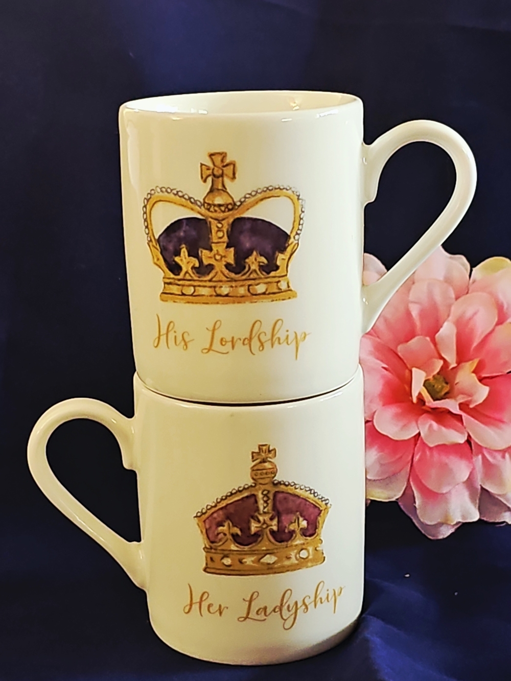 Her & His Ladyship Crown Ceramic Mug Demitasse Cups, Set Of 2